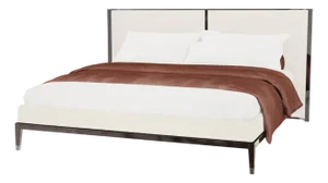 Thyia 125 Italian Curved Bed in Ivory Boucle Fabric and Brown Wooden Base from Kabinet
