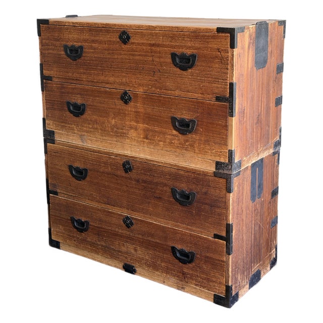 Antique Japanese Tansu Chests, Pair – Meiji Style Kimono Storage With Iron Hardware For Sale