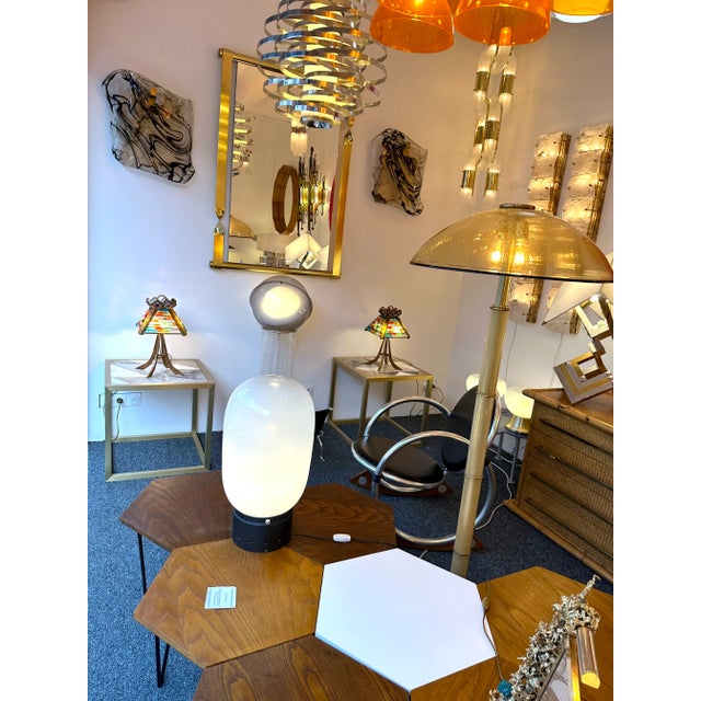 Metal Pair of Hammered Glass Gilt Wrought Iron Lamps by Longobard, Italy, 1970s For Sale - Image 7 of 13