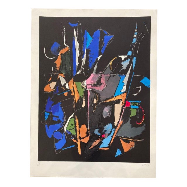 André Lanskoy, Abstract Composition on Black Background, 1960, Lithograph For Sale