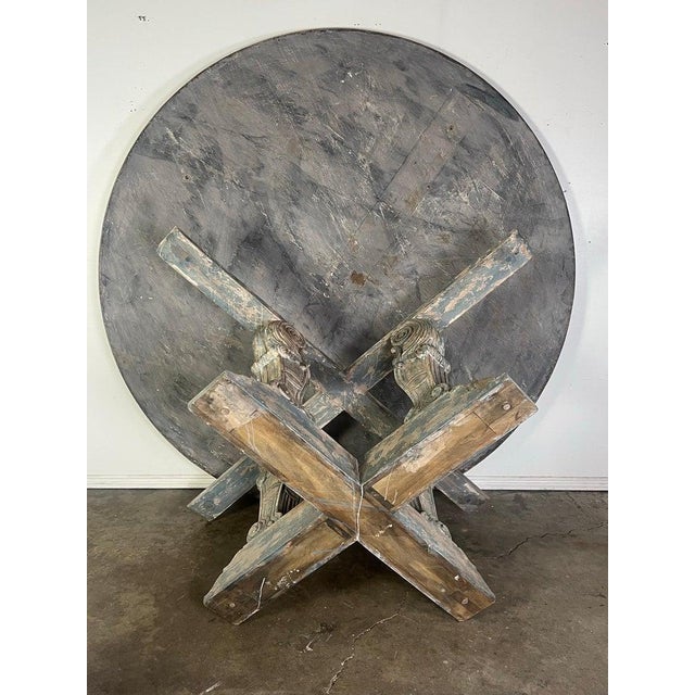 Monumental Round Dining Table, Distressed Neoclassical Style For Sale - Image 18 of 18