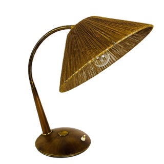 Mid-Century Teak & Rattan Table Lamp from Temde, 1970s For Sale