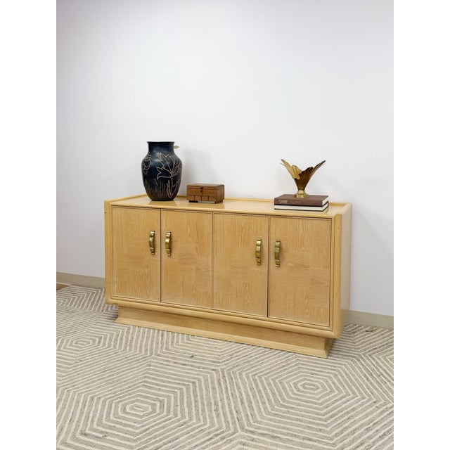 Mid 20th Century Vintage Regency Blonde Parquetry Buffet Server Credenza by United 60" Wide MCM For Sale - Image 5 of 13