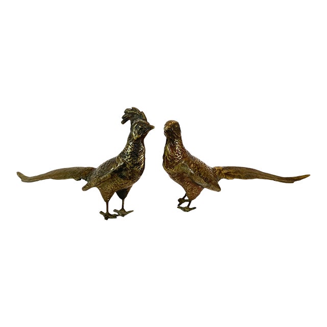 Mid 20th Century Brass Chicken Figurines - Set of 2 For Sale