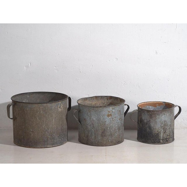 Vintage Metal Buckets, 1920, Set of 3 For Sale - Image 9 of 9