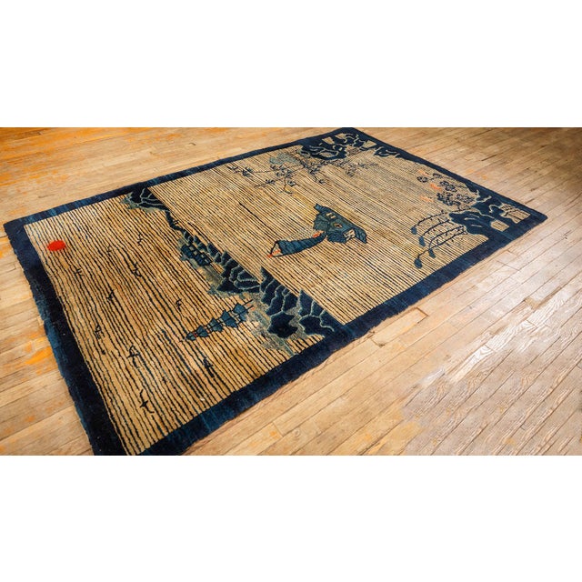 1920s Beige Neutral Field Traditional Chinese Symbolic Motifs Antique Peking Knotted Wool Rug For Sale In New York - Image 6 of 8
