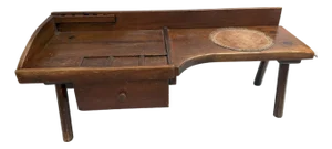 1920s Rustic Early American Pine Cobbler's Bench With Leather Inset