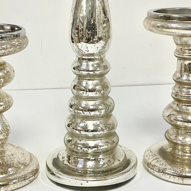 1990s Vintage Boho Chic Modern West Elm Attributed Mercury Glass Candleholders - Set of 3. For Sale - Image 6 of 12