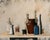 This artwork presents a serene still life arrangement featuring a variety of vessels, including a prominent brown pot and...