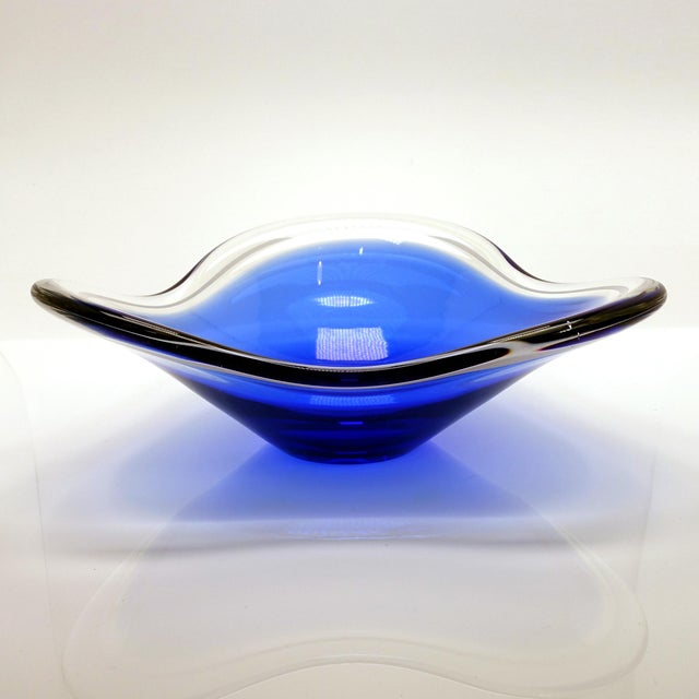 1952 Flygsfors Coquille Cobalt Blue Glass Bowl Chairish