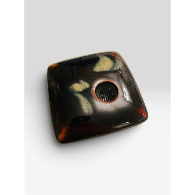 Georgetown Pottery square porcelain pottery Ikebana vase. The vase holds flowers upright with the attached frog inserted...