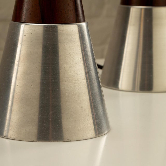 Rosewood and Aluminum Table Lamps from Bergboms, Sweden, 1950s, Set of 2 For Sale - Image 10 of 13