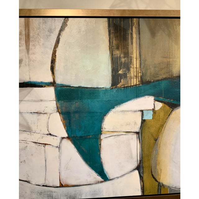 Abstract Modern Turquoise and Gold “Hammerhead” Giclee on Canvas For Sale - Image 4 of 5