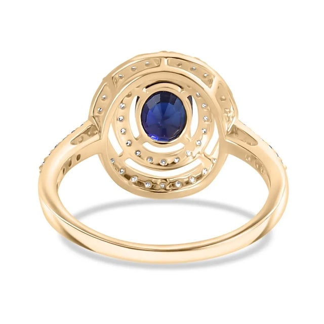 Not Yet Made - Made To Order 14k Gold Blue Sapphire Halo Diamond Ring Size 5 For Sale - Image 5 of 12