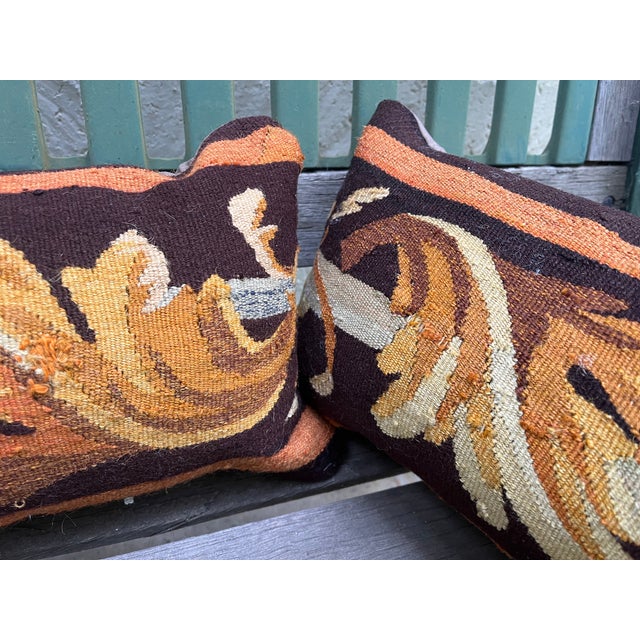 Terra Cotta Set of Three Antique Tapestry Pillows For Sale - Image 8 of 11