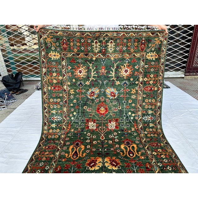 2000 - 2009 Green Persian Oushak Hand-Knotted Wool Rug - 4'11" X 6'10" For Sale - Image 5 of 10
