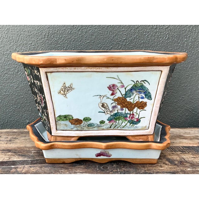 Vintage Chinoiserie Glazed Ceramic Planter For Sale - Image 4 of 9