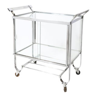 Art Deco Polished Nickel Two-Tier Serving Cart W/ Glass Doors by Treitel & Gratz For Sale