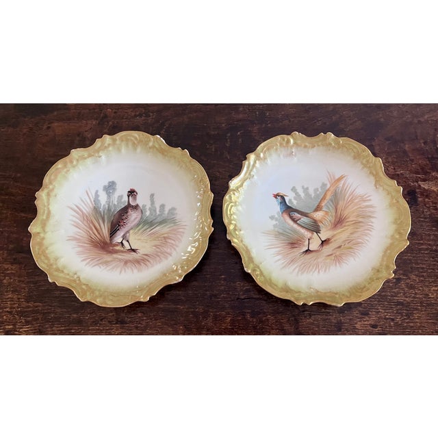 Stunning pair of antique French porcelain cabinet plates from Limoges, France. Dating to the late 19th or early 20th...