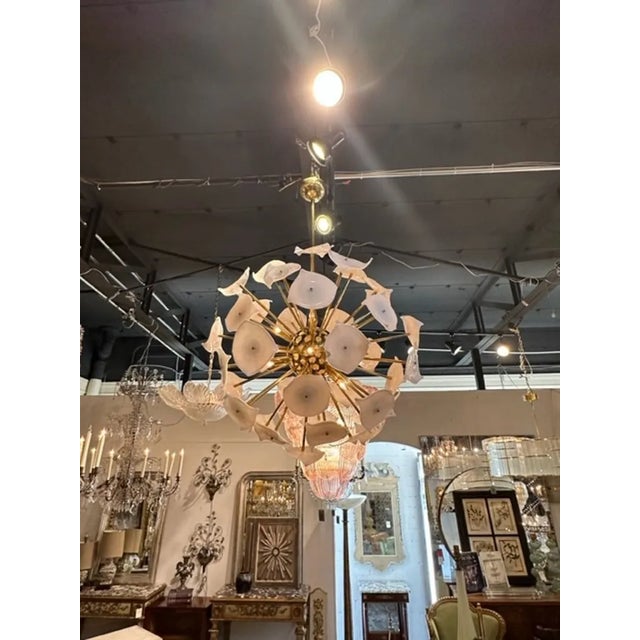 Modern Murano glass and brass sputnik chandelier. Cira 2000. The chandelier has been professionally rewired, comes with...