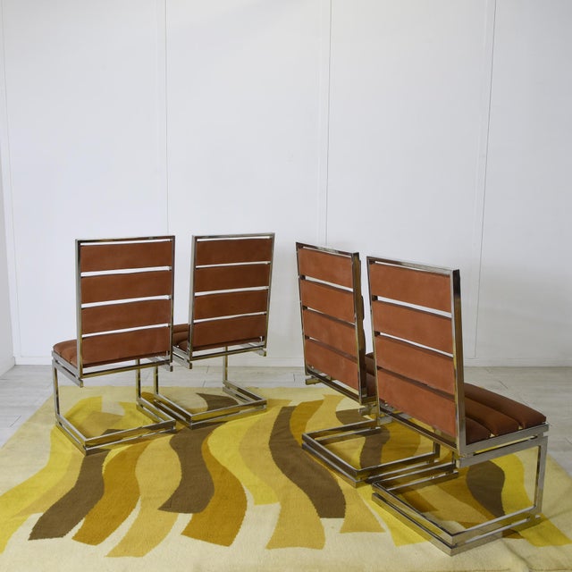 Doghe Model Chairs with Metal Structure and Brown Suede Seat from Metalarte, 1970s, Set of 4 For Sale - Image 6 of 9