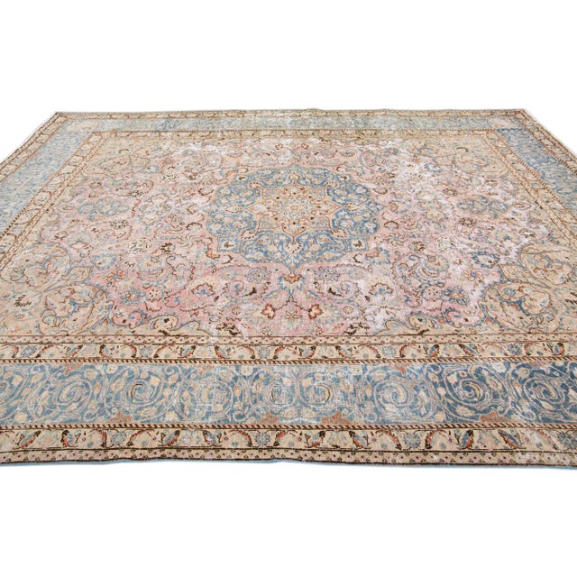 1960s 1960s Vintage Persian Distressed Handmade Floral Rose Wool Rug For Sale - Image 5 of 7