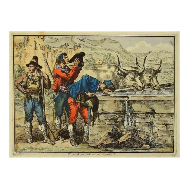 Bartolomeo Pinelli, Roman Costume, Etching and Waterccolor, 1820 For Sale