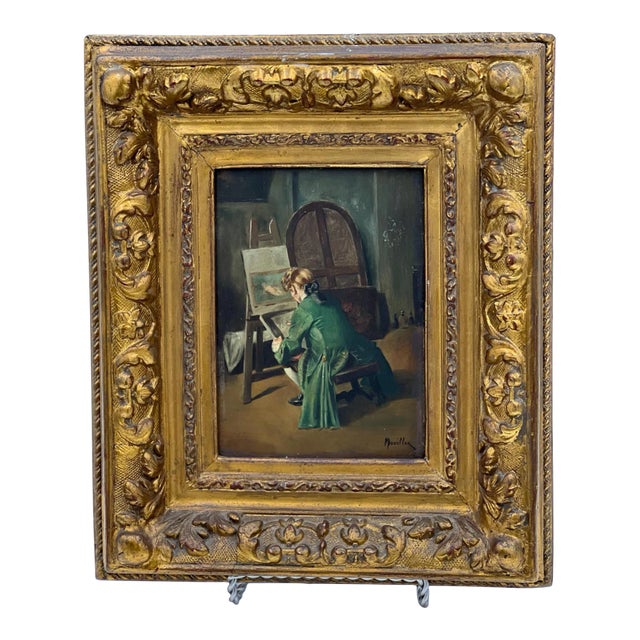 Original Antique French Oil Painting. Portrait of an Artist by M. Bouillon For Sale