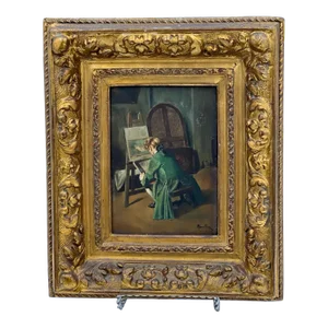 Original Antique French Oil Painting. Portrait of an Artist by M. Bouillon