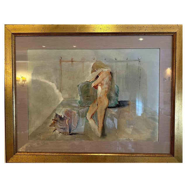 Sergio Vacchi, Woman with Shell, Original Oil Painting, 1976, Framed For Sale