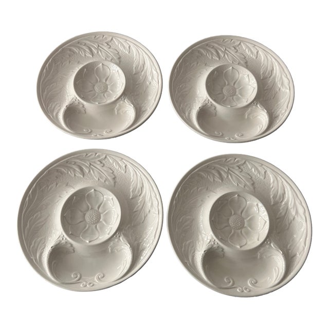 Vintage French White Ceramic Artichoke Plates - Set of 4 For Sale