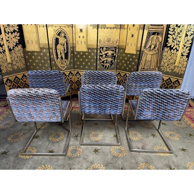 Stainless Steel and Velvet Chairs, 1970s, Set of 6 For Sale - Image 3 of 9