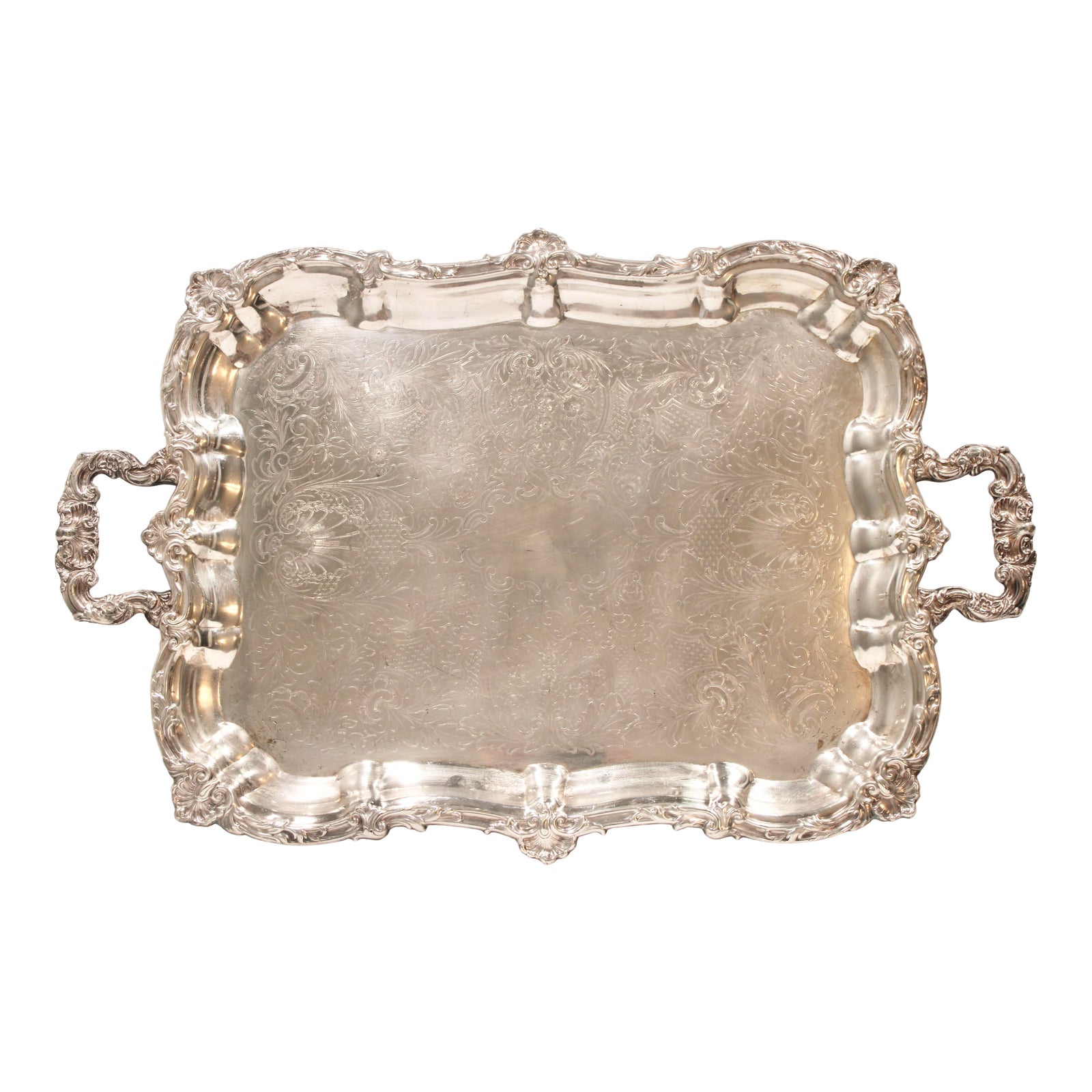 Extra Large Mid Century French Silver Plate Serving Tray With Handles