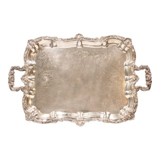 Extra Large Mid Century French Silver Plate Serving Tray With Handles For Sale