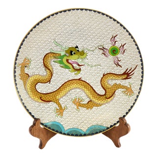 Cloisonné Dragon Tray With Stand For Sale