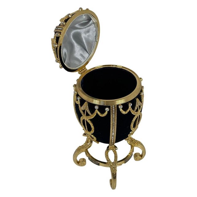 Metal Gilt Faberge Egg Style Ice Bucket in Black Velvet with Crystal Inlay from Smirnoff For Sale - Image 7 of 9