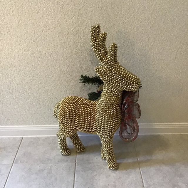 Reindeer Vintage 1990s Large Deer With Gold Bead Embellishment - a Pair For Sale In Houston - Image 6 of 12