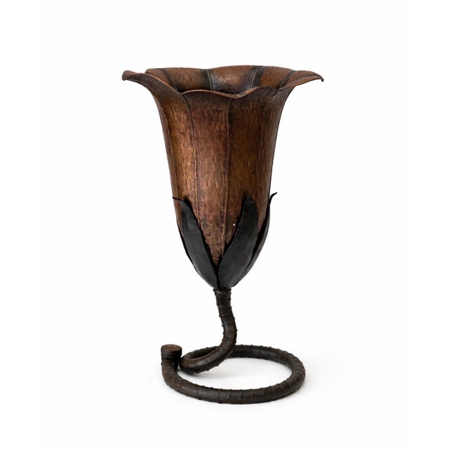 Large Pair French Modern Forged Copper & Iron Sculptural Flower Vases, C. 1960s For Sale - Image 14 of 15