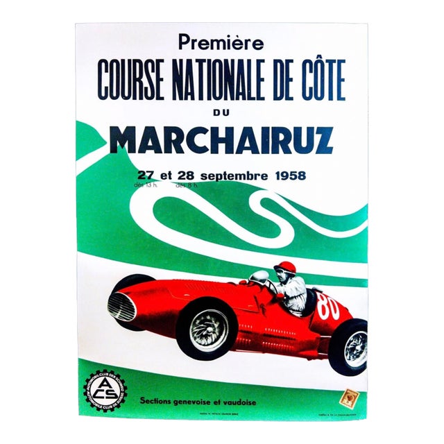 Original 1958 Marchairuz Hill Climb, Original 18"x25" Lithograph, Hans W. Witchi For Sale