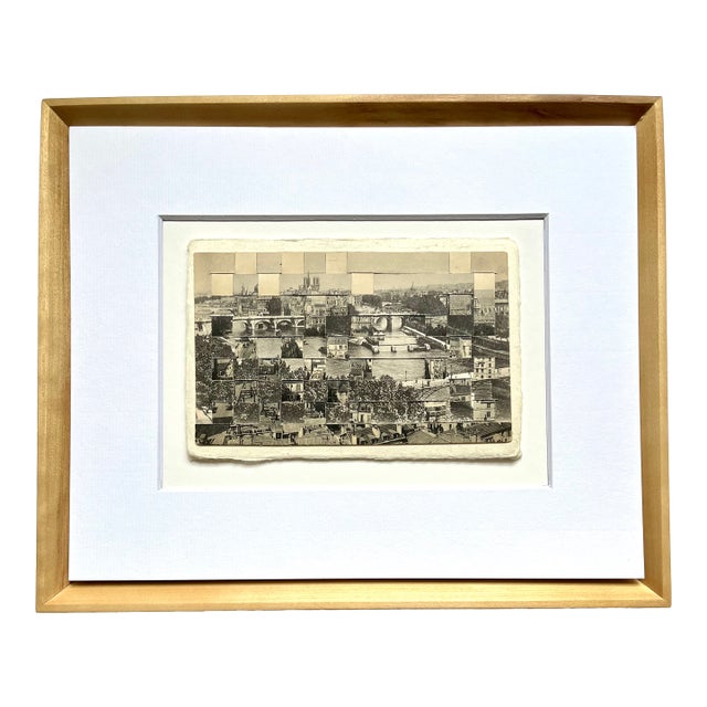 Paris Panorama - Hand Cut and Woven Vintage Photo Postcards, Framed For Sale