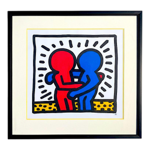 1990s Large Keith Haring Estate Authorized Offset Lithograph "Best Buddies"
