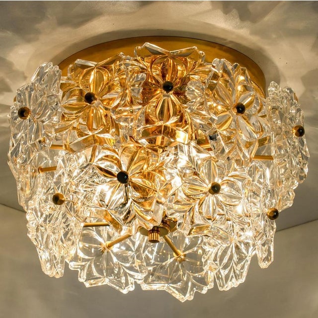 Glass & Brass Floral Two Tier Flush Mount by Egon Hillebrand for Hille, Germany, 1970s For Sale - Image 9 of 15