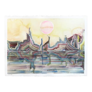 Mono Lake - Abstract Muted Colorful Landscape Nature Painting on Paper Original Artwork by Heidi Lowell For Sale