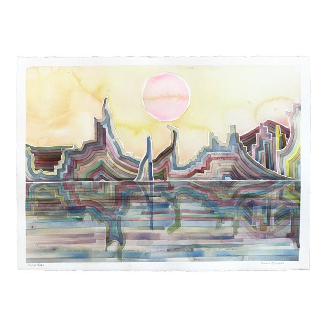 Mono Lake - Abstract Muted Colorful Landscape Nature Painting on Paper Original Artwork by Heidi Lowell For Sale