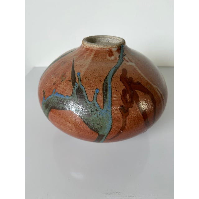 Vintage Handmade Brown Glazed Studio Pottery Vase With Abstract Drip Design – Signed For Sale - Image 10 of 11