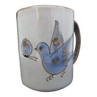 Ken Edwards El Palomar Blue Bird Flowers Mexican Tonala Stoneware Coffee Cup Mug For Sale