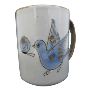 Ken Edwards El Palomar Blue Bird Flowers Mexican Tonala Stoneware Coffee Cup Mug