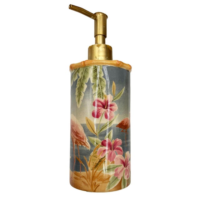 Set of 3 1980's Hand-Painted Tropical "Palm Coast" Bathroom Sink Set by Carter Club For Sale In Los Angeles - Image 6 of 8