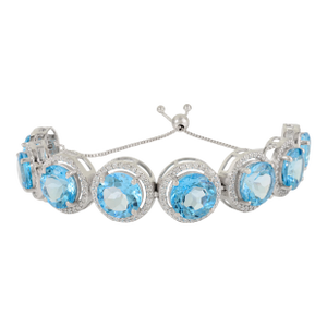 Elegant 925 Silver Blue Topaz With Zircon Accents Bolo Bracelet for Her - Wedding Gift