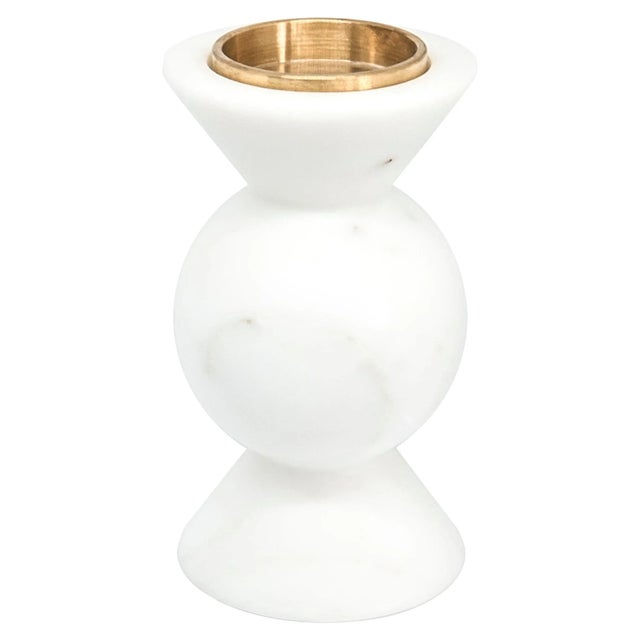Not Yet Made - Made To Order Short Round Unicolor Candleholder in White Carrara Marble For Sale - Image 5 of 5